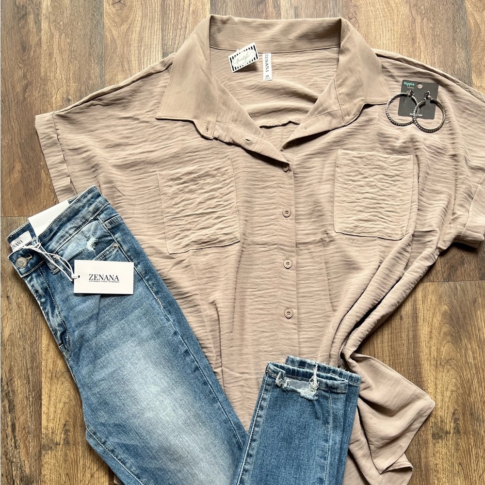 Muted Mocha Airflow Button Down Top | NEW NEW NEW 💥